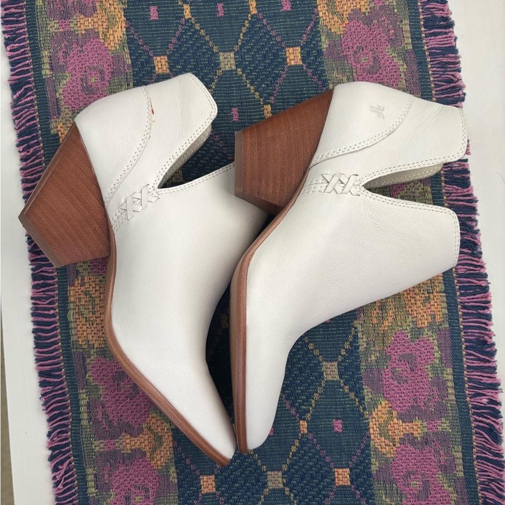 Frye White Leather Ankle Booties